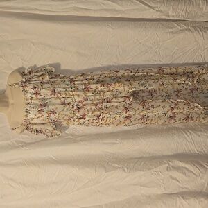 Lily Rose Overlay Romper Maxi Dress Floral Stretch Size L Belted Stretch